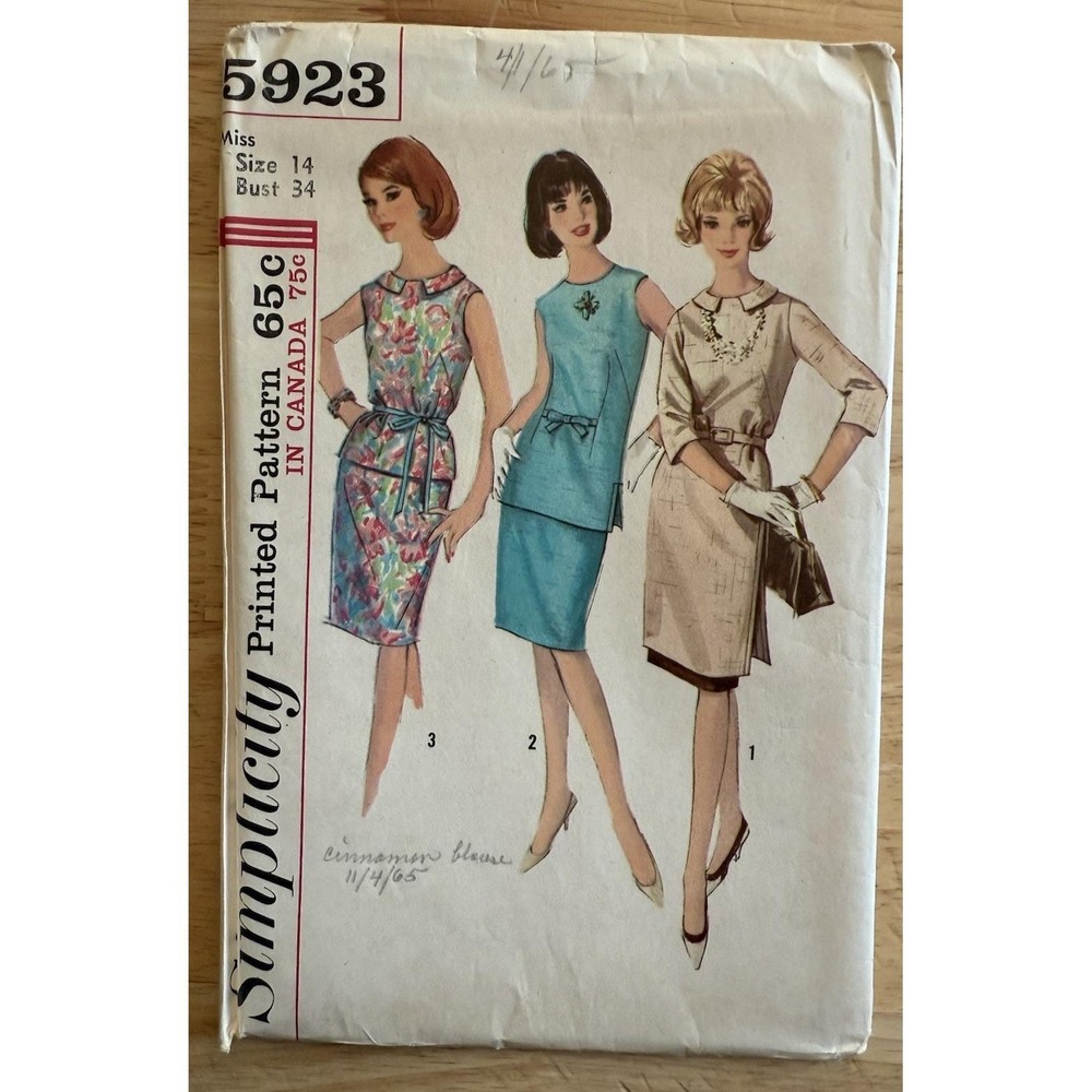 VTG SIMPLICITY PATTERN 5923 MISS Size 14 Bust 34 Misses Tunic 3‎ Lengths w Skirt